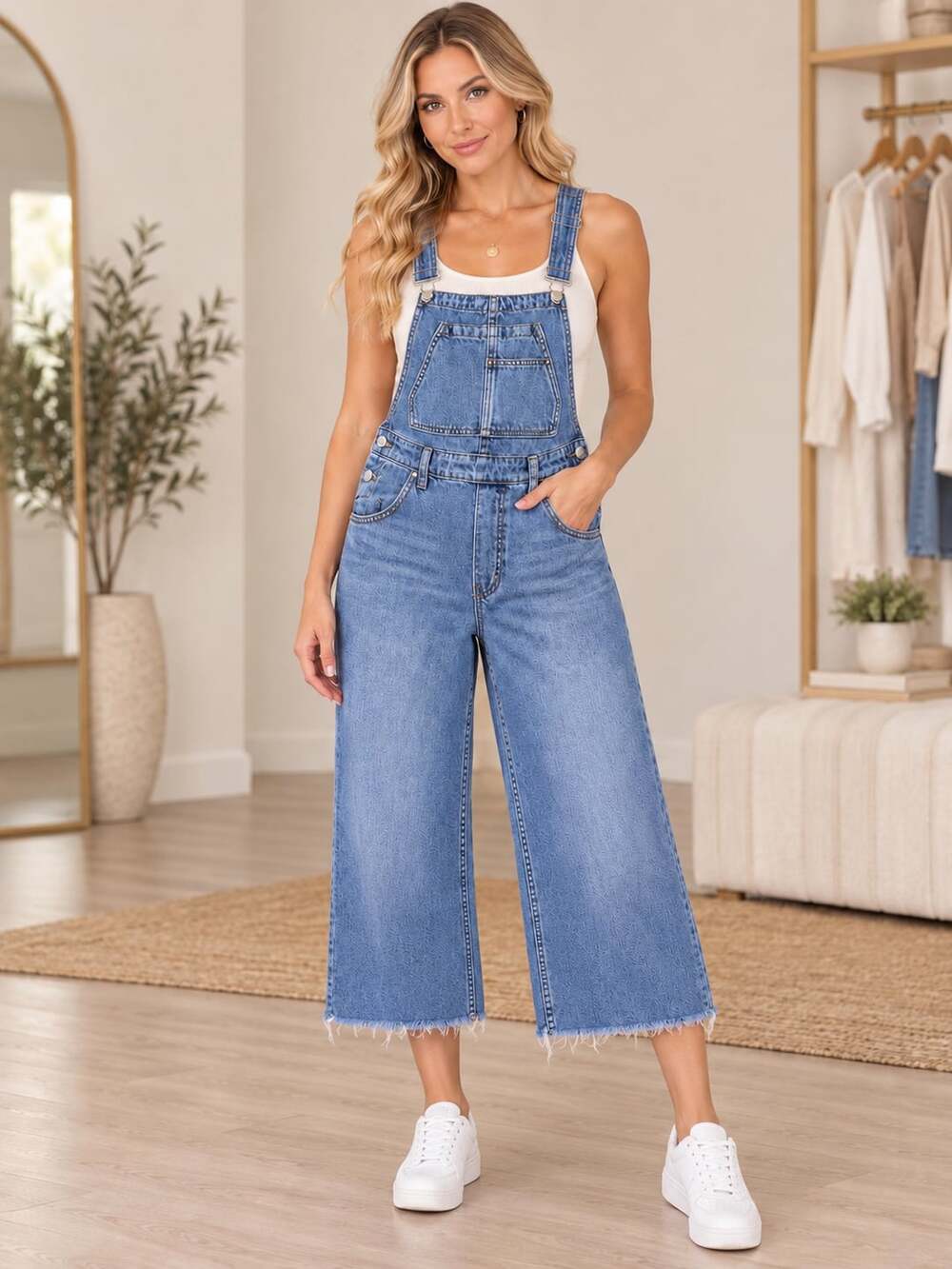 We The Free Free People Sailor Denim Overalls Wide Leg Blue Size 24